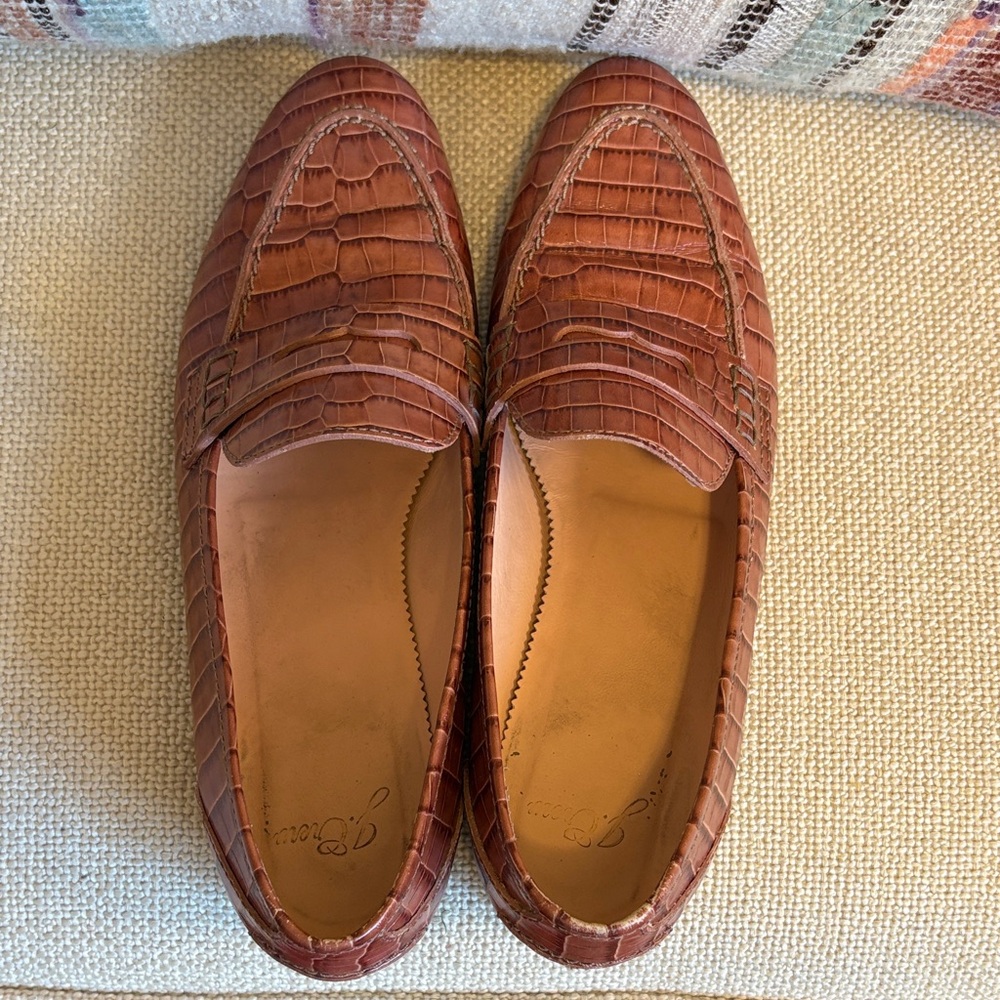 J.Crew Academy penny loafers in croc-embossed leather